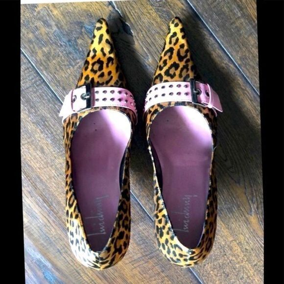 Beautiful Luichiny  Leopard Print Shoes, Pointed toe,Studded,Pink, Buckle New - Picture 1 of 6